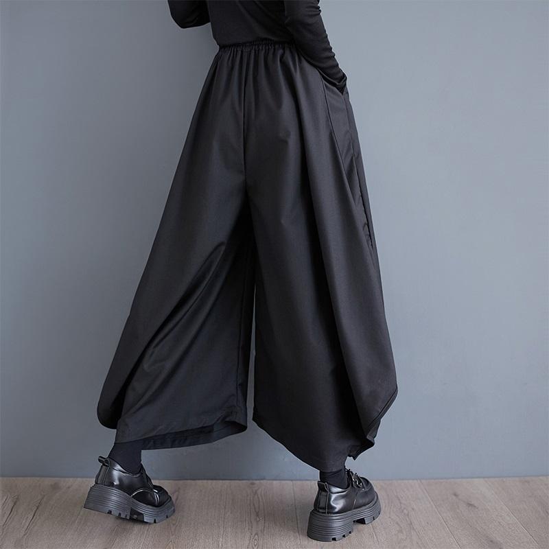 Plus Größe Vintage SCHWARZ hohe Taille Beiläufige lose Frühling Herbst breite Bein Hosen Frauen Hosen
