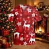Women's Christmas Print Scrub Top V-Neck Short Sleeve Loose Fit with Pockets