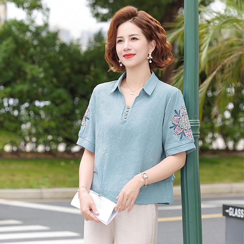 2026 Summer Cotton Linen Shirt & Pants Set for Middle-aged Women – Chinese Style, Short Sleeve T-shirt