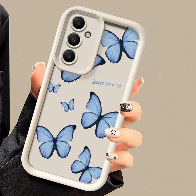 

Phone case for Samsung Galaxy A55 A52 A33 cases A24 A15 A12 A23 A22 5G A54 A52s A53 A14 funda Cover Blue Hello Flower Butterfly for Galaxy A12 4G 5G
