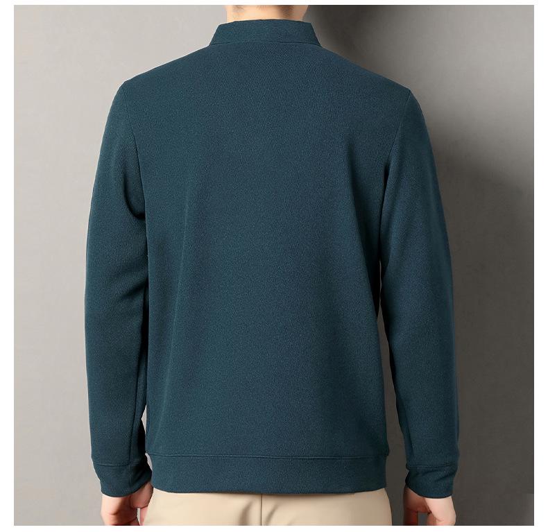 Tricou casual cu mânecă lungă pentru bărbați, aspect two-piece, amestec de lână, cu guler de flanelă