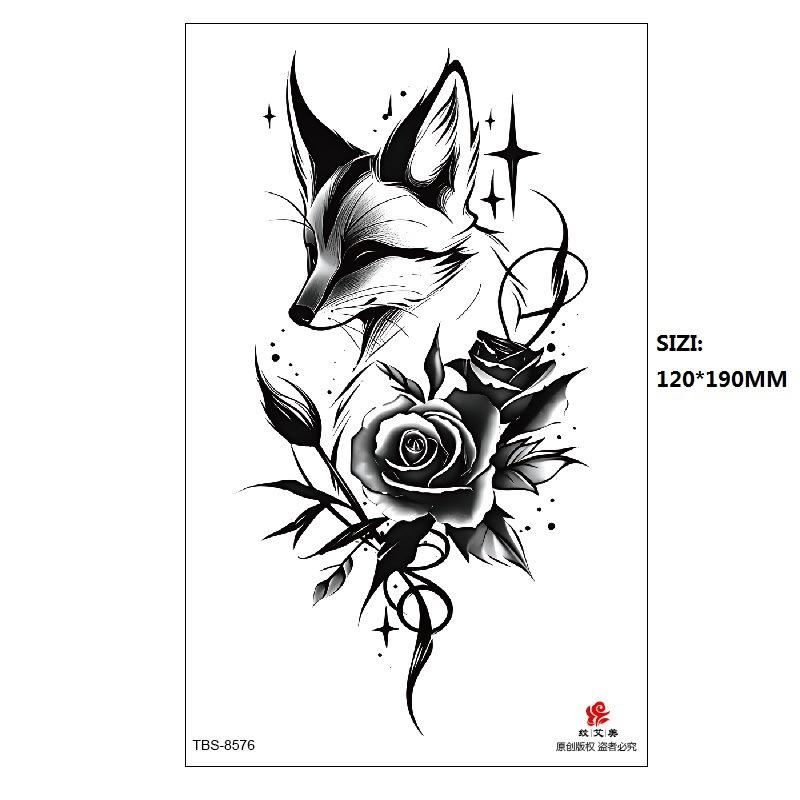 Hand Painted Original Color Flower Fox Phoenix Women'S Simulated Tattoo Water Transfer Tattoo Sticker