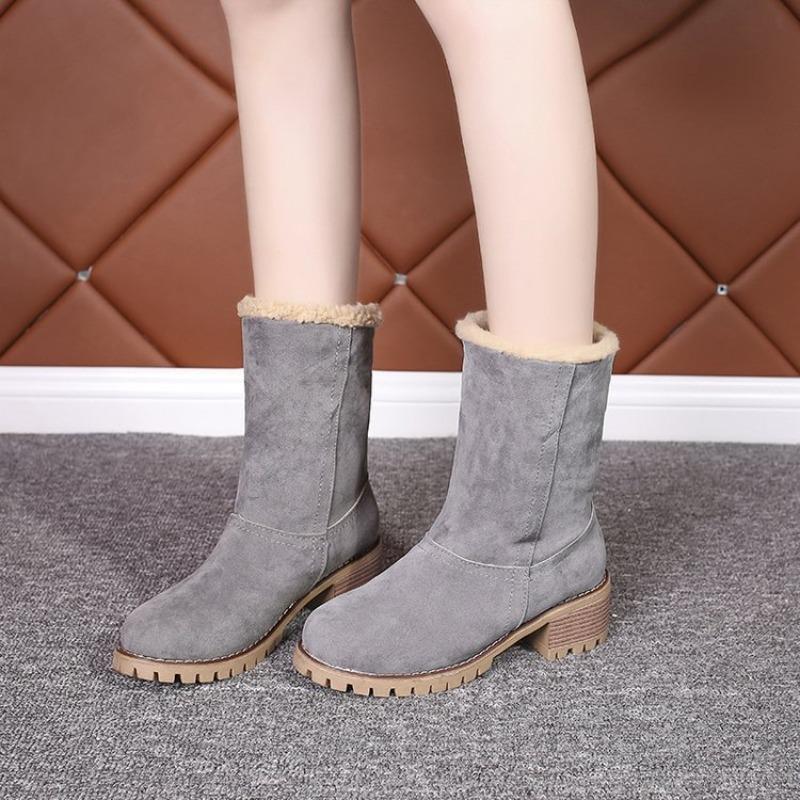 Winter New Women's Martin Boots Thick Heel High Heel Medium Boots Velvet Foot Large Size Women's Boots
