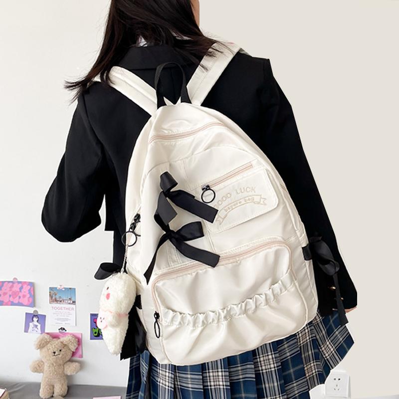 College Stijl Schattige Contrasterende Kleur Strik Geplooide Persoonlijkheid Studenten Rugzak Rugzak Voor Vrouwen Dames Handtas(Geen hanger)