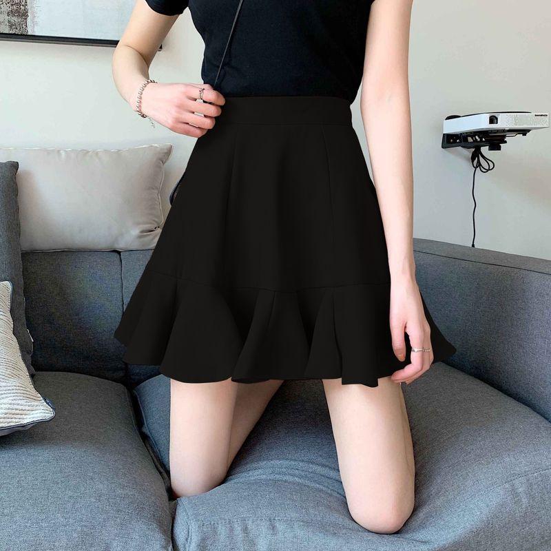 

Plus size Short dress Women Black Frill Skirt Summer 2020 New Chubby Girl High Waist Slimming A Word Pleated Skirt Black XL