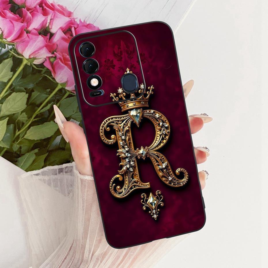 Fashion Crown Letter Case For Tecno Spark 8 8T 8C Soft Black Silicone Back Cover For Tecno Spark8 Spark8C Spark8T Phone Cases
