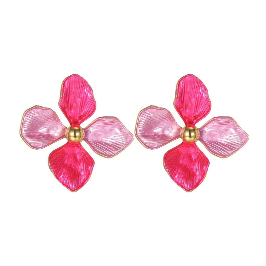 Korean Style 18K Gold Titanium Steel Petal Earrings for Women