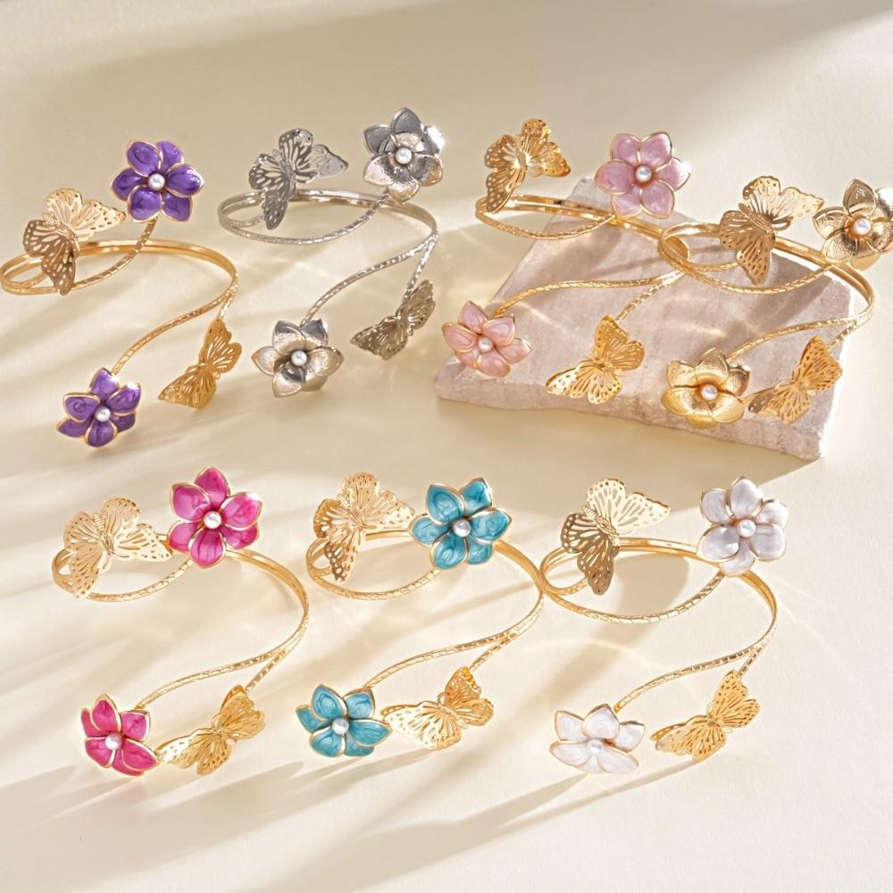 Iron Flower Butterfly Arm Cuff Twist Line Wide Open Arm Cuff Fashion Bohemian Bracelet Women