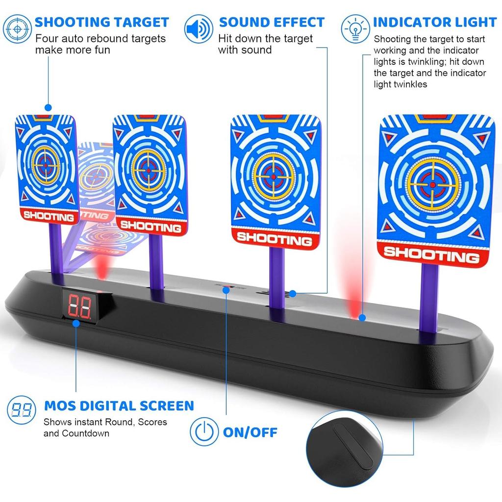 Electronic Digital Target for Nerf Guns Auto Reset Intelligent Light Sound Effect Target for Nerf N-Strike Elite/Mega/Rival Series