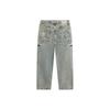 Li Ning Badfive Dragon erhebt seinen Kopf Patch Straight Loose Wash Denimhose Herren Unterteile Neu-Denim-Blau AJQU165-1