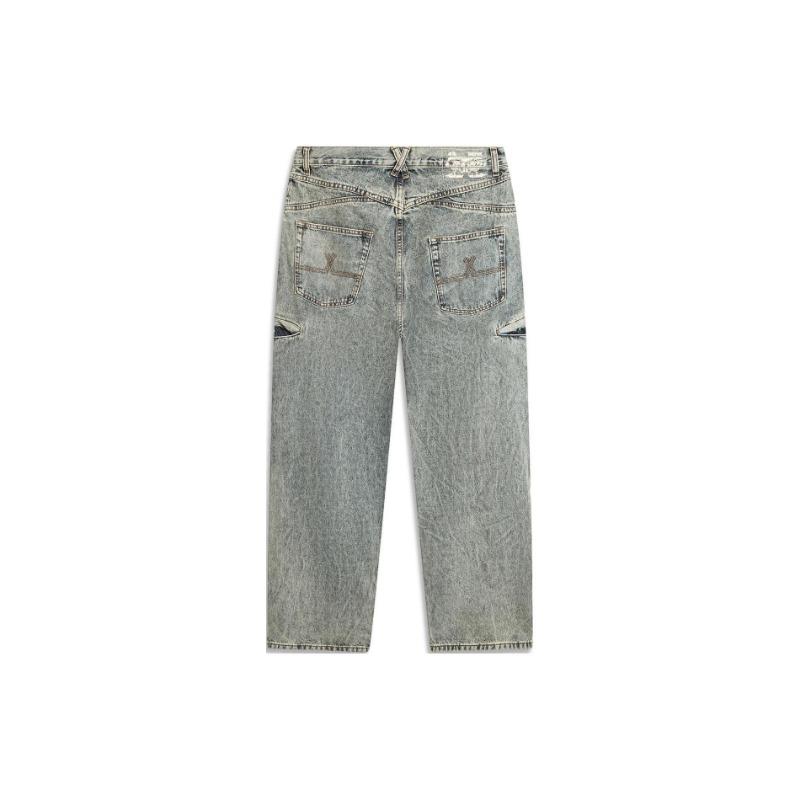 Li Ning Badfive Dragon erhebt seinen Kopf Patch Straight Loose Wash Denimhose Herren Unterteile Neu-Denim-Blau AJQU165-1