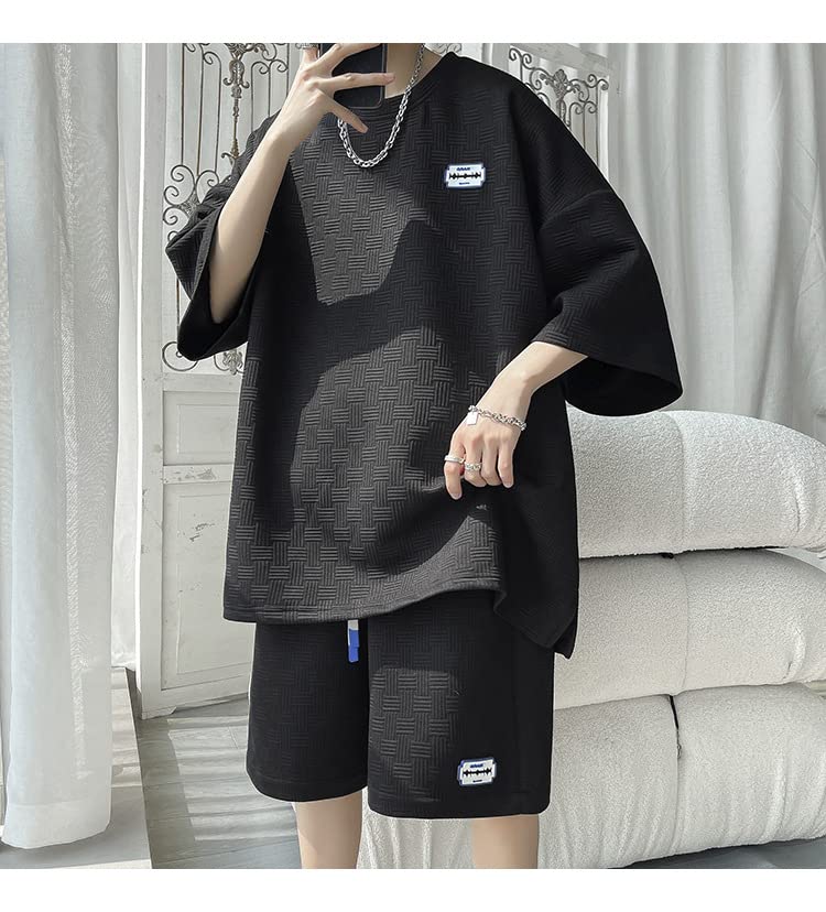 ANGELCITY Summer Plus Size Short and and Summer L951 Men's Set, Sweatshirt, Jersey, Sleeves, Shorts, T-Shirt Shorts, 2-Piece Set, Sportswear,