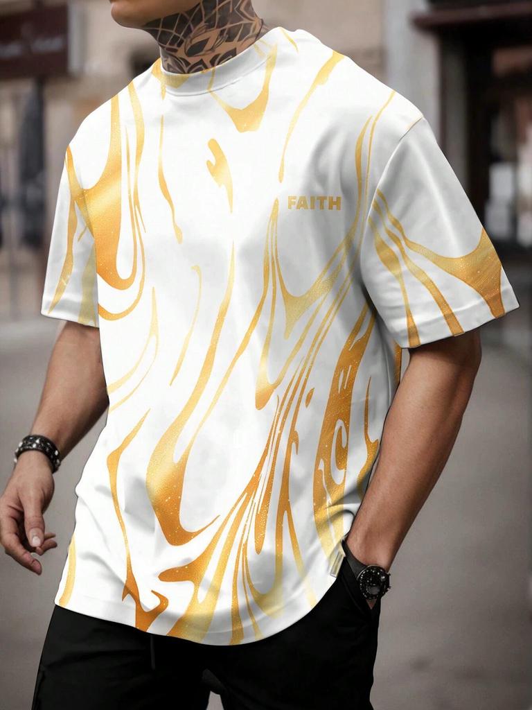 Herren 3D-Druck Rundhals Fitness-T-Shirt, Kurzarm