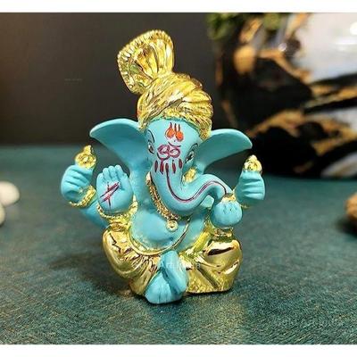 Ceramic Pagdi Ganesh Idol for Car Dashboard Ganesha Murti Ganpati Idol for Home Decor Puja Lord Ganesh Statue Gift