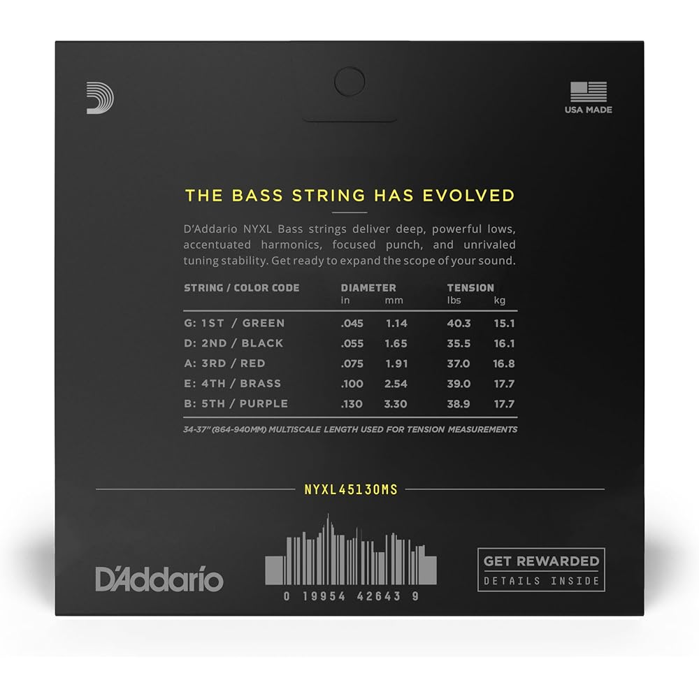 D'Addario Daddario Bass Strings NYXL .045-.130 5 Strings Multi Scale NYXL45130MS [Domestic Genuine]