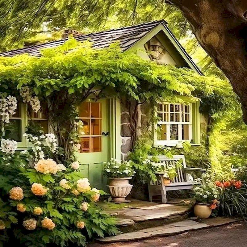 

5D DIY Diamond Painting Cottage with Flowers New Arrival Diamond Embroidery Ivy Mosaic Art Cross Stitch Home Wall Decor Full Round 25x25cm красный