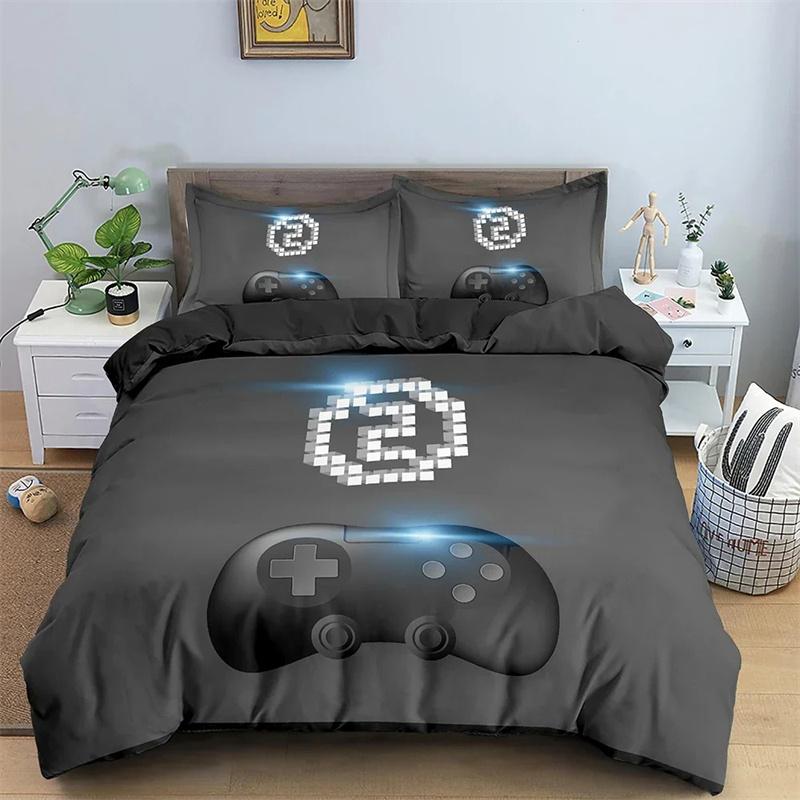 Kids Teens Video Games Duvet Cover Set Boys Gamer Comforter Cover Gaming Controller Pattern Bedding Set Polyester Quilt Cover