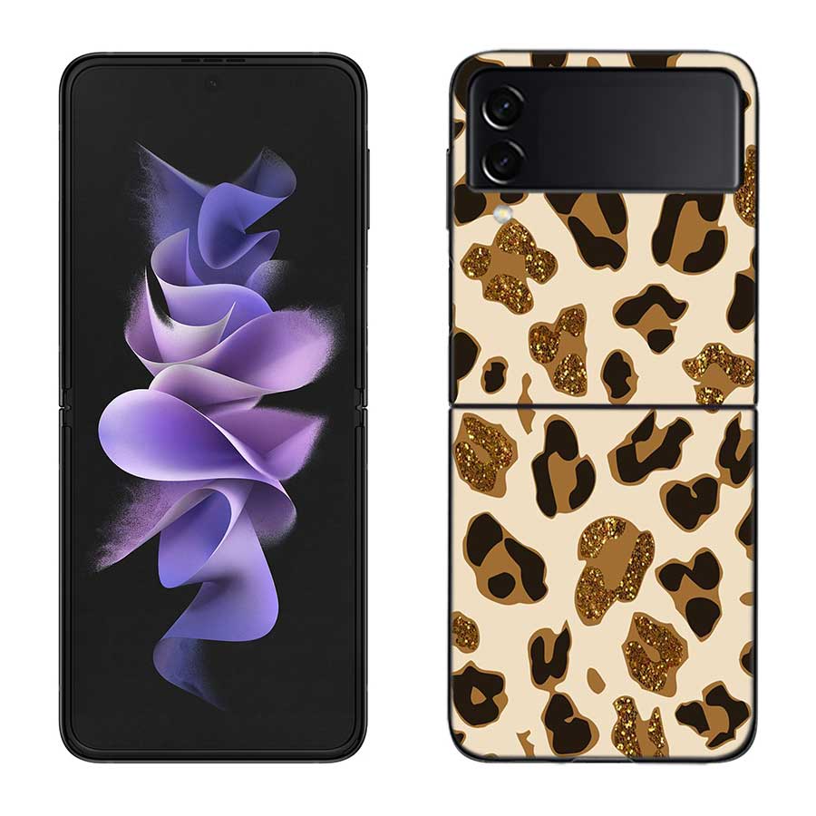 Leopard Print Pink Case For Samsung Z Flip 6 5G Galaxy Z Flip 5 4 3 5G Black Hard Cell Phone Cover Luxury PC Shell Coque