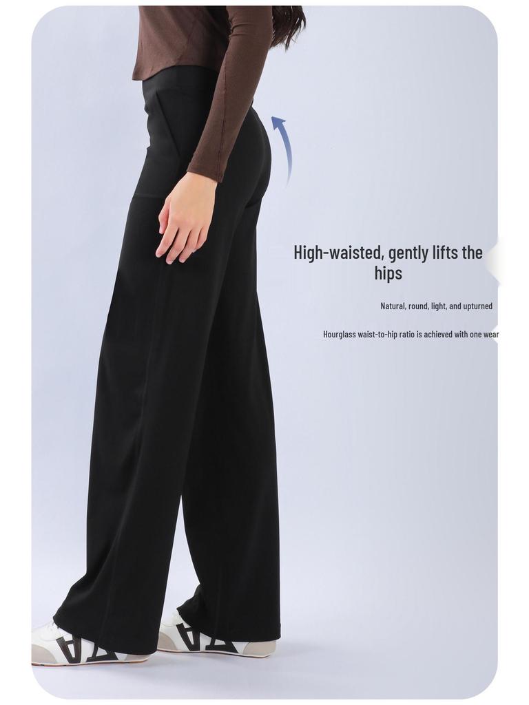 NS High-Waisted Wide-Leg Yoga Pants with Large Pockets - Bare-Feeling, Loose, Slimming, and Drape for Fitness and Style.