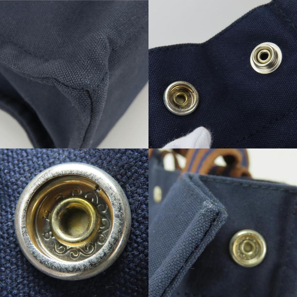 Used HERMES Tote Bag Fool ToeMM Cotton Canvas Navy Brown Business