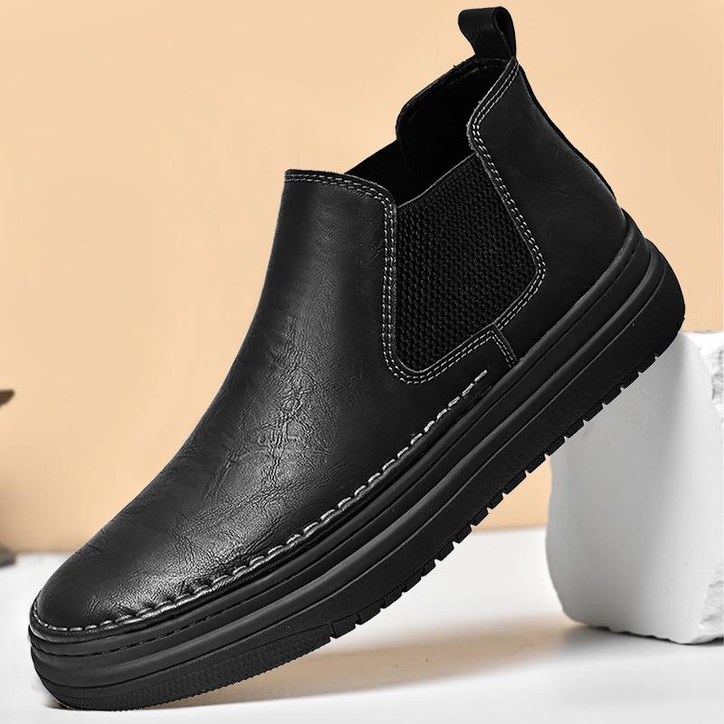 

2025 Winter Casual Versatile Chelsea Boots Men s Fleece Warm High Top British Retro Trendy Martin Boots 46 чорний