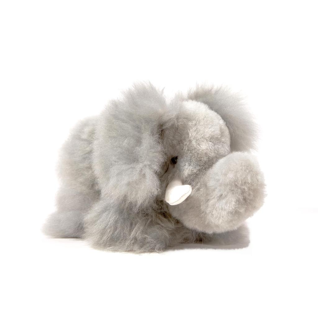 INJOI Plush Animal, Natural Alpaca Fur, Rare, Fluffy, Handmade, Cute, Perfect Gift for Anniversaries and Special Occasions (Elephant, 30cm, Gray,