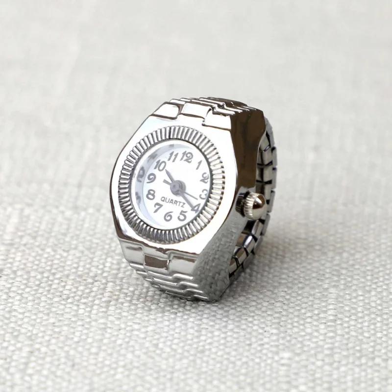 Vintage punkové prstové hodinky Mini s pružným řemínkem Hodinky ze slitiny Pár prstenů Šperky Hodiny Retro římský křemenný prsten Hodinky Ženy Muži