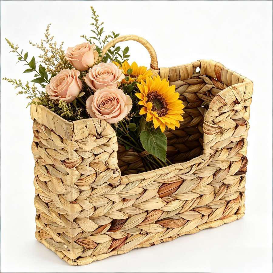 Modern Minimalist Wicker Wallmounted Magazine Rack With Rattan Storage Basket For Home Organization