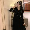 French Light Luxury Retro Black Dress Herben-Style Velvet V-Neck Small Niche Slimming Temperament Long Dress