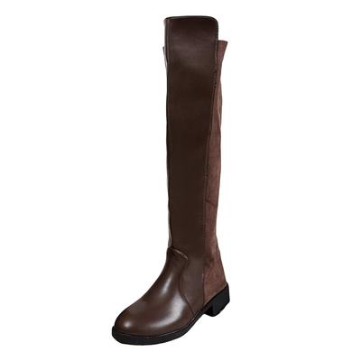 Leather Women's Knee High Boots With Thick Soles Round Toes Back Zipper Chunky Heel And Wide Calf Knee High Boots for Women Tan