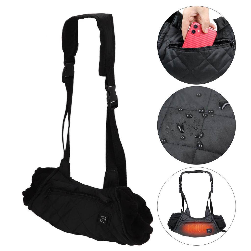 Electric Hand Warming Muff Black Both Sides Quick Heating Shoulder Strap USB Interface 3 Gears Heated Hand Pouch for Outdoor