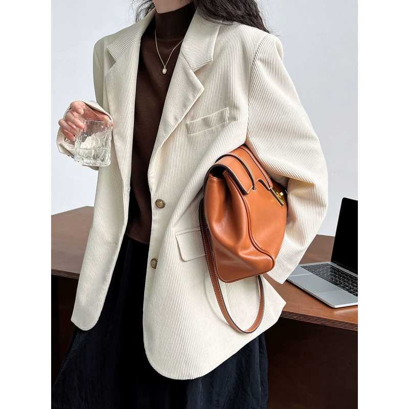 Women's Corduroy Blazer Jacket Single Breasted Oversized Casual Workwear