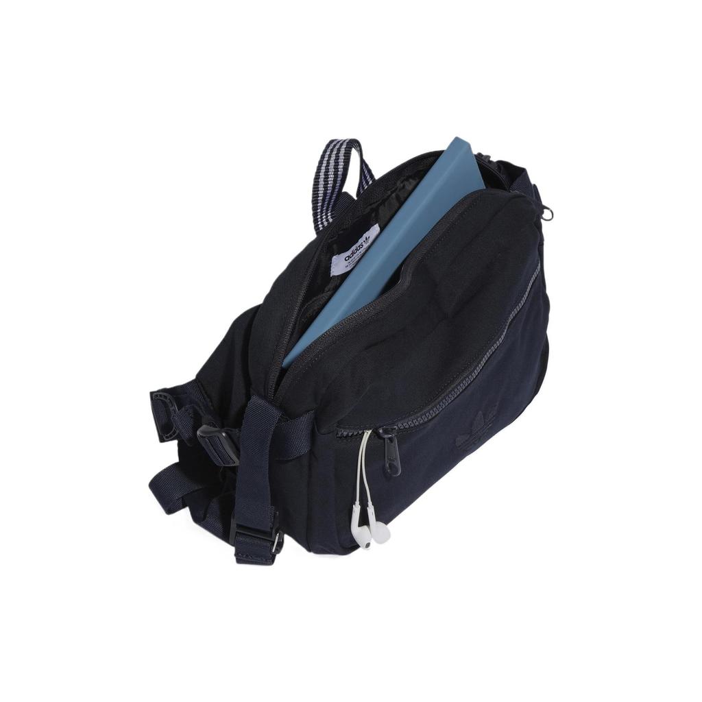 adidas Originals Classic Fashion Rubber Badge Cotton Shoulder Crossbody Waist Bag Unisex Bags Navy-Blue IB9182