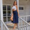 Ladies' Comfortable Casual Fashionable Sexy Slit High Waisted Mid Length Skirt Denim Midi Skirt