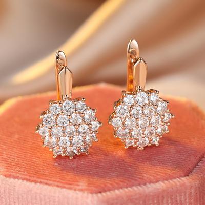 Classic White Zircon Flower Dangle Drop Earrings For Women Luxury Sunflower Hoop Earrings Silver Color Wedding Jewelry