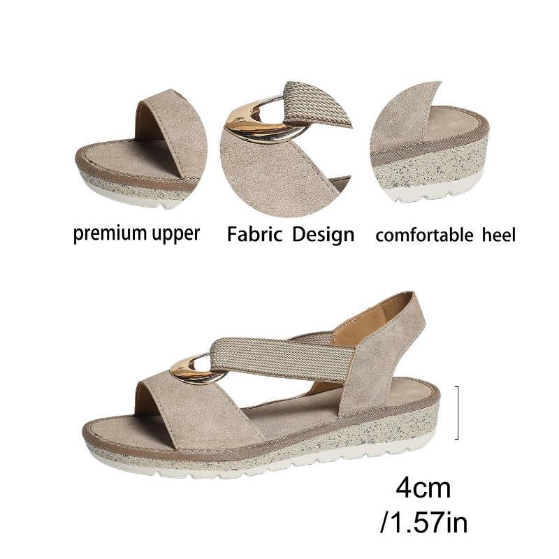 Large-sized Women's Slippers, Metal Buckle Decorated Hemp Rope Wedge Heel Fish-mouth Sandals for Women