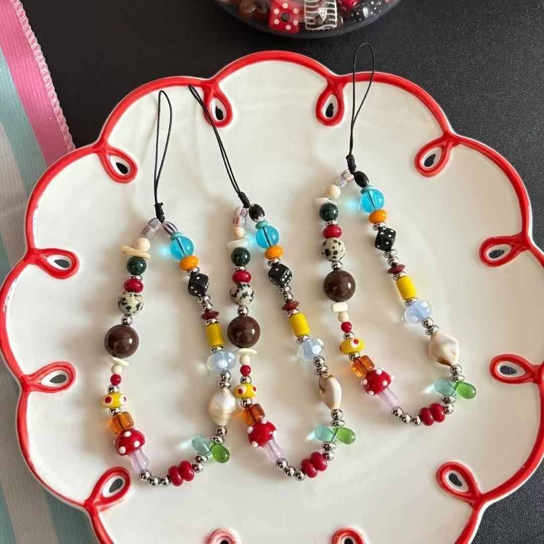 

Colorful Beaded Red Mushroom Phone Charm Lanyard - Cute Dopamine Accessory for Women