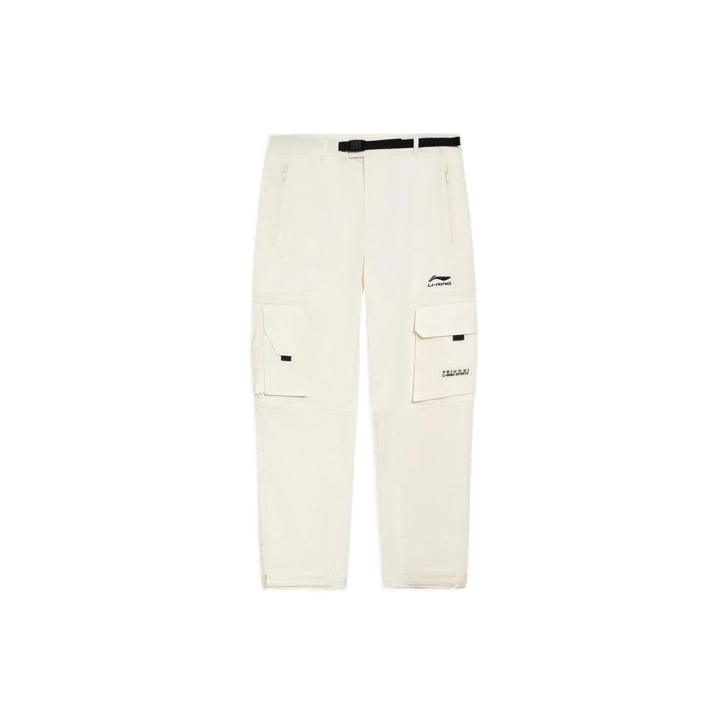 Li-Ning Logo Print Straight Loose Casual Trousers Men Bottoms Off-White AKXS121-3