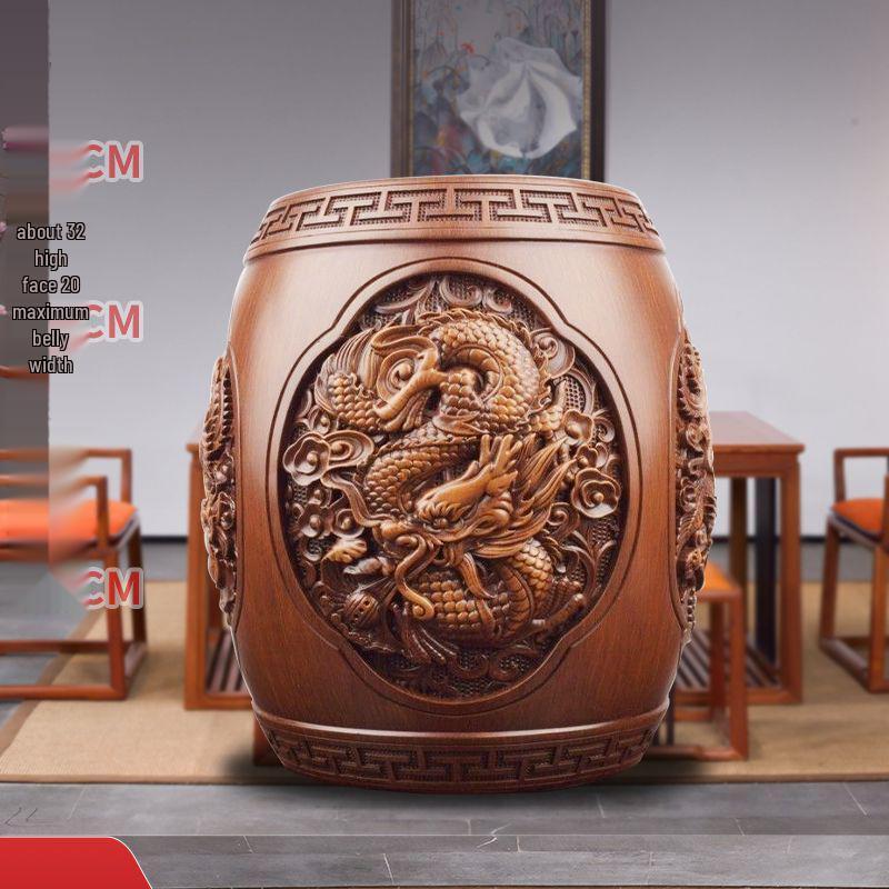 Dragon & Phoenix Auspicious Drum Stool: Handcrafted Chinese Ornament for Living Room, Office Gift, or Home Housewarming