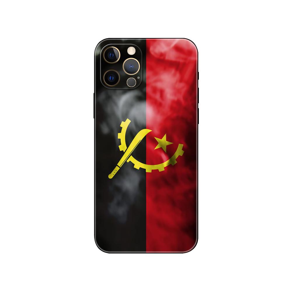Schwarze TPU-Hülle für iPhone 5 5s se 2020 6 6s 7 8 plus x 10 XR XS 11 12 13 mini pro MAX Rückseite Angola Flagge