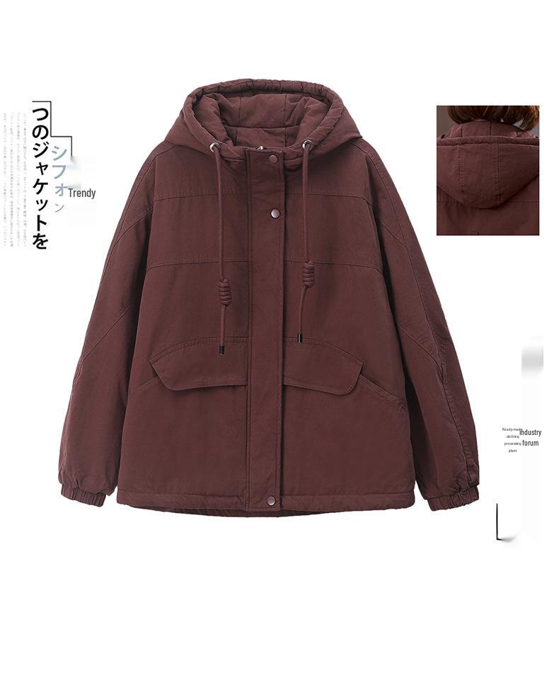 Women's Plus Size Pure Cotton Fleece-Lined Parka Jacket - Short, Thickened, Casual Style for Autumn/Winter 2024