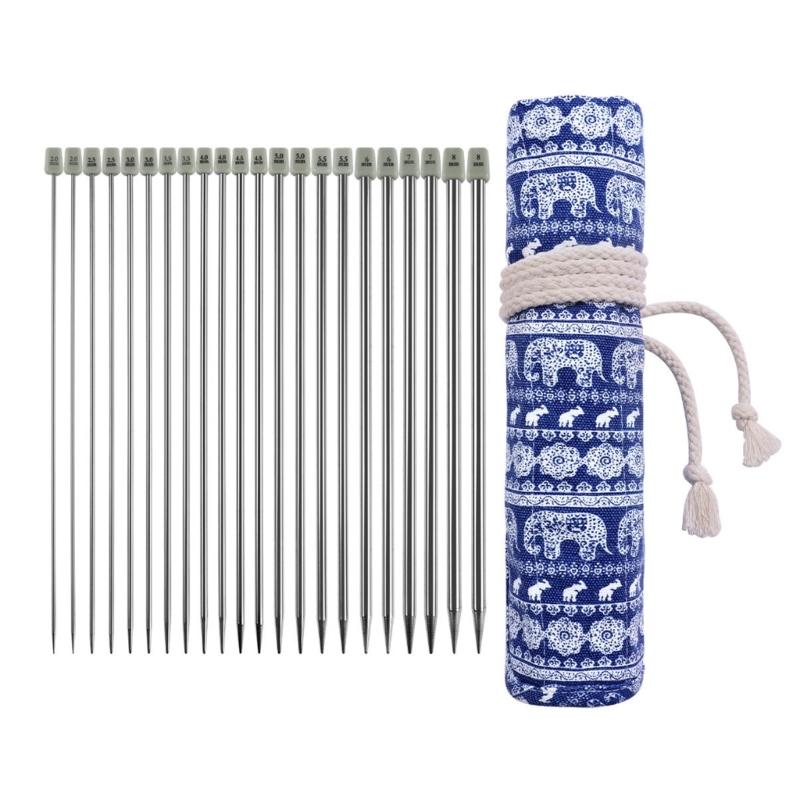 22Pcs Stainless Steel Knitting Needle Set Single Pointed Head Knitting Needle Straight Knitting Needle for Crocheting