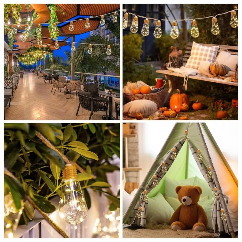 Vintage Hemp Rope Solar String Lights 5/8/10M 10/16/24 Bulbs Waterproof Outdoor Fairy Lights for Patio Yard Garden Decor