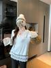 Layered Lace Patchwork V-Neck Long Sleeve Stylish Women's Top - 2025 Autumn/Winter Collection