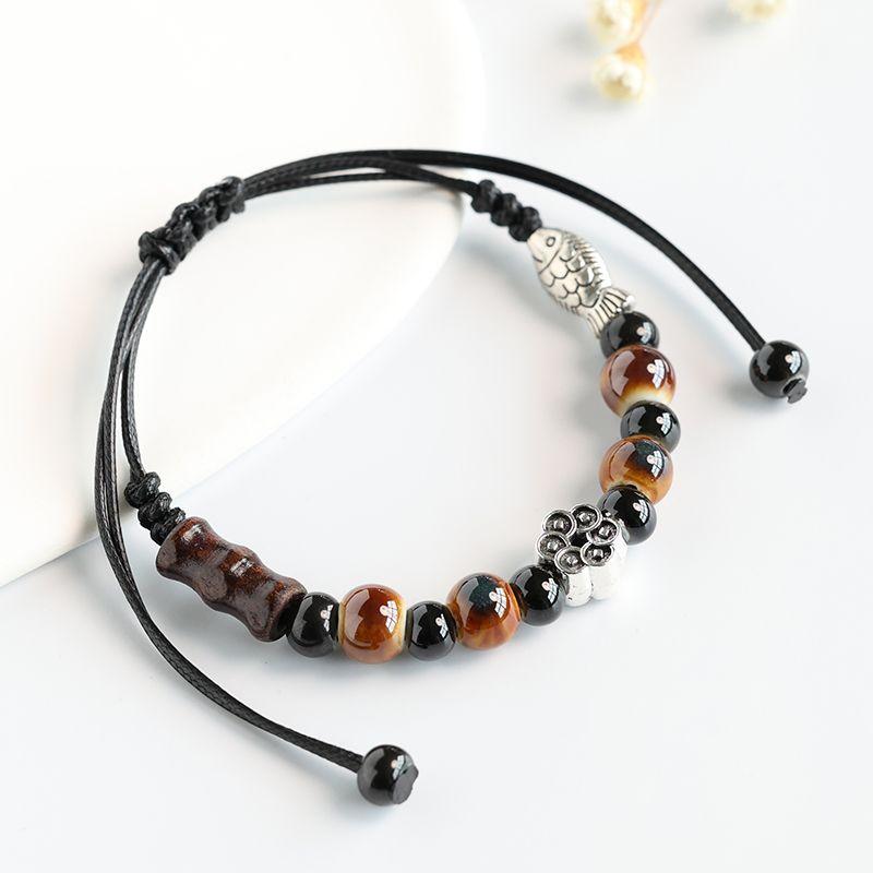 

Этнический стиль керамический браслет Цзиндэчжэнь фарфоровые бусины плетеный браслет пара карпов ремешок для переноски новый китайский древний стиль из бисера женский Caramel color