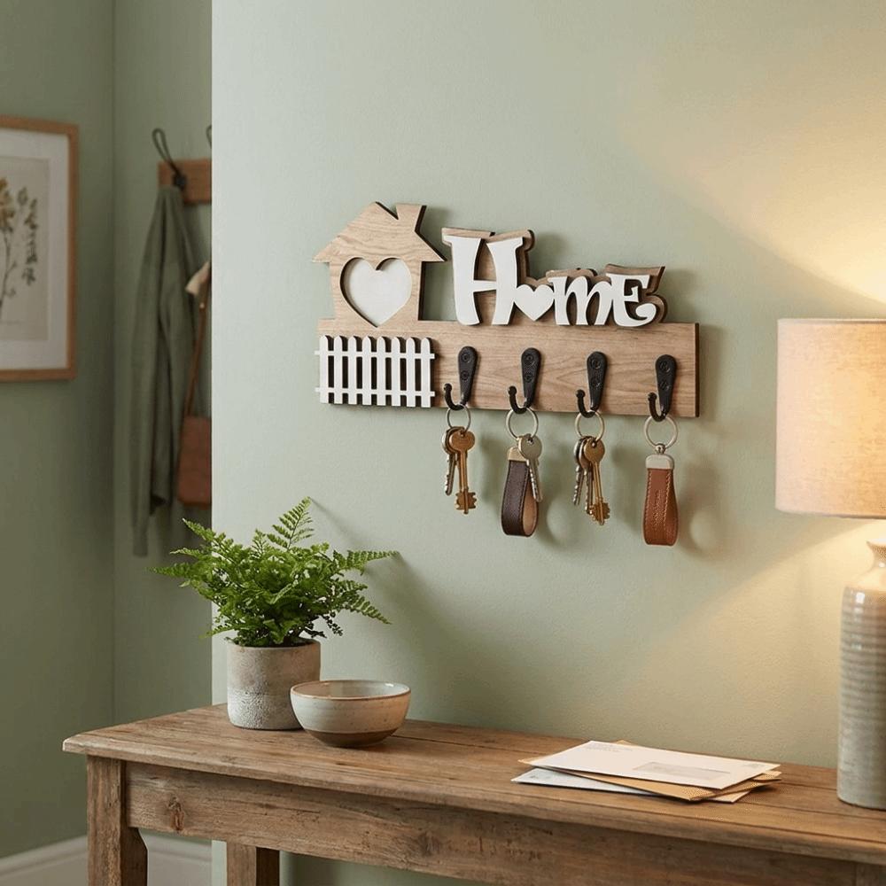 Rustic Wooden Key Hook 4 Hooks Wall Storage Rack Entryway Decoration Wall Hooks Office