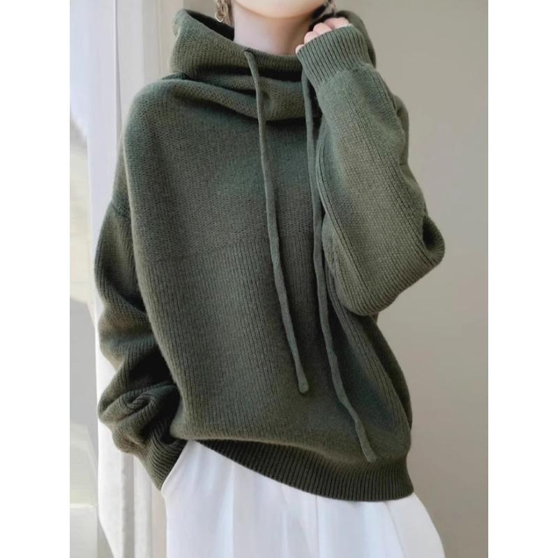 Stacked Collar Thick Sweater for Women's Autumn and Winter New Style Lazy and Versatile Long Sleeved Knitted Sweater for Women