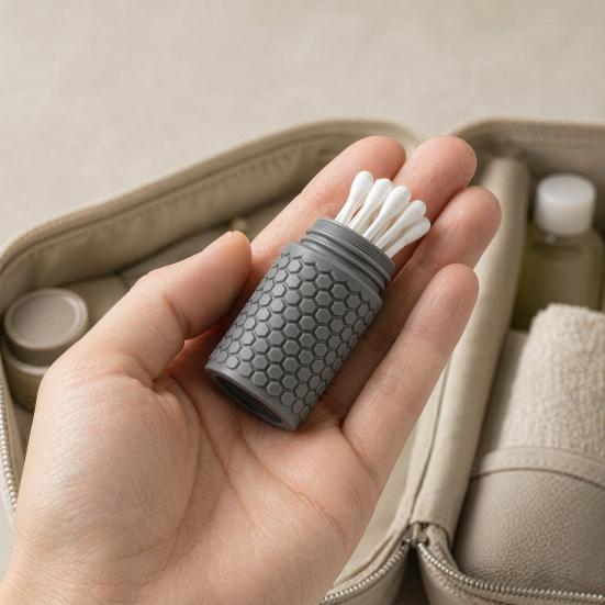 3D Printed Cotton Swab Storage Box, Mini Dustproof Spiral Cap Organizer, Honeycomb Appearance Container for Travel Cosmetic Bags Small Item