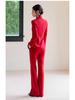 Women's Elegant Chinese Red Suit - 2025 Acetate Formal Wear for Banquets & Events