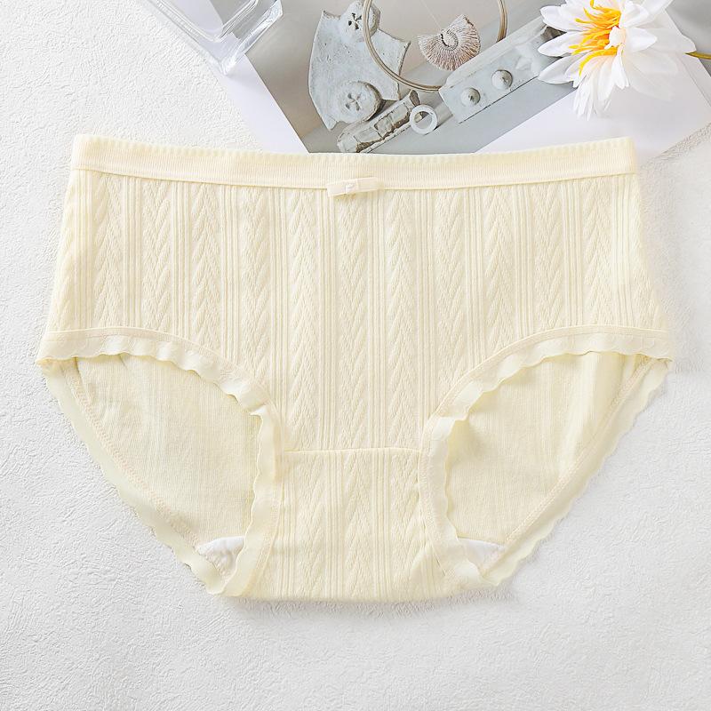 Women's Simple Mid Waist Comfortable Breathable Jacquard Pure Cotton Lace  Briefs Underwear